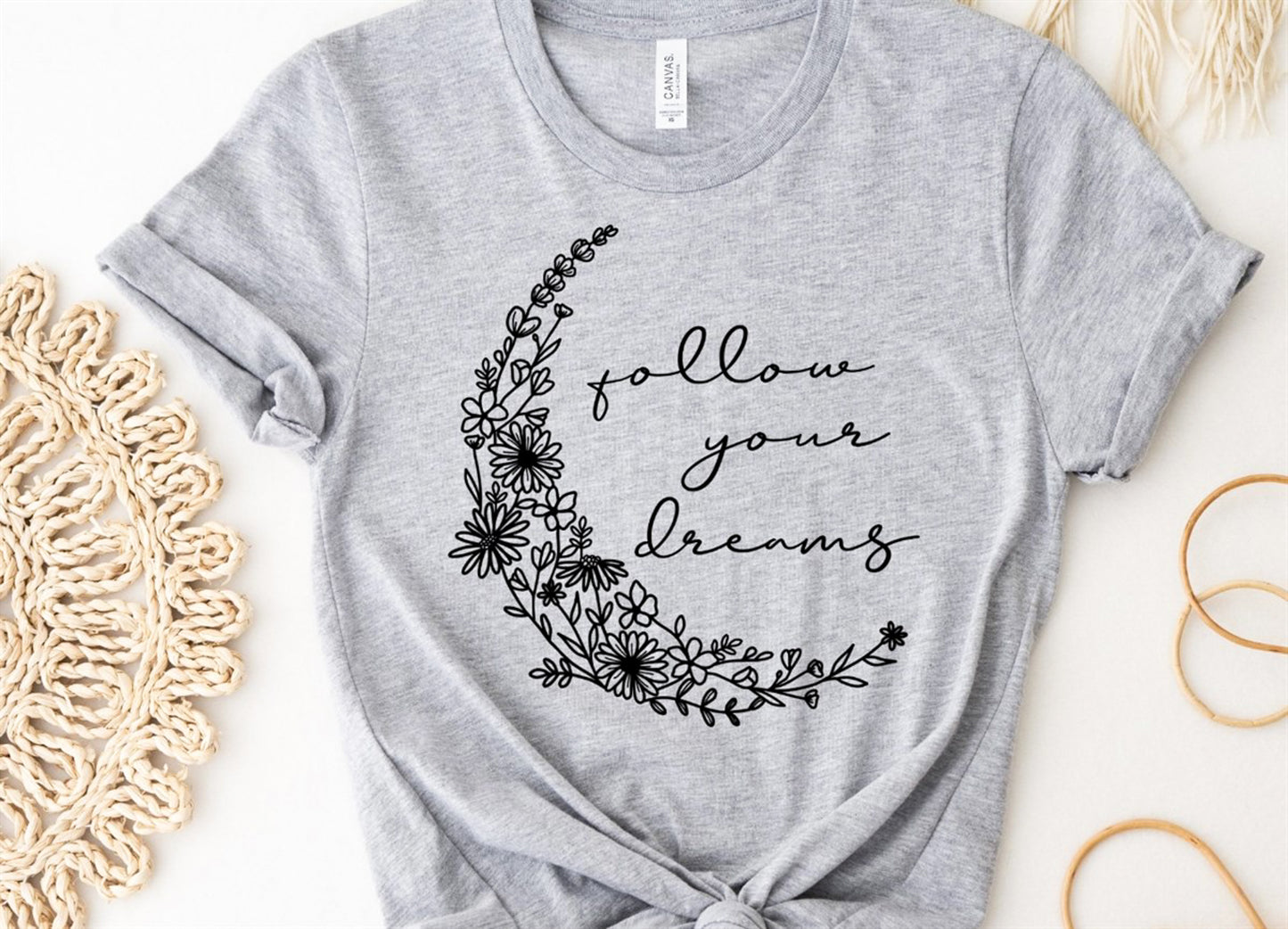 Follow Your Dreams Floral Crescent Moon Tee
