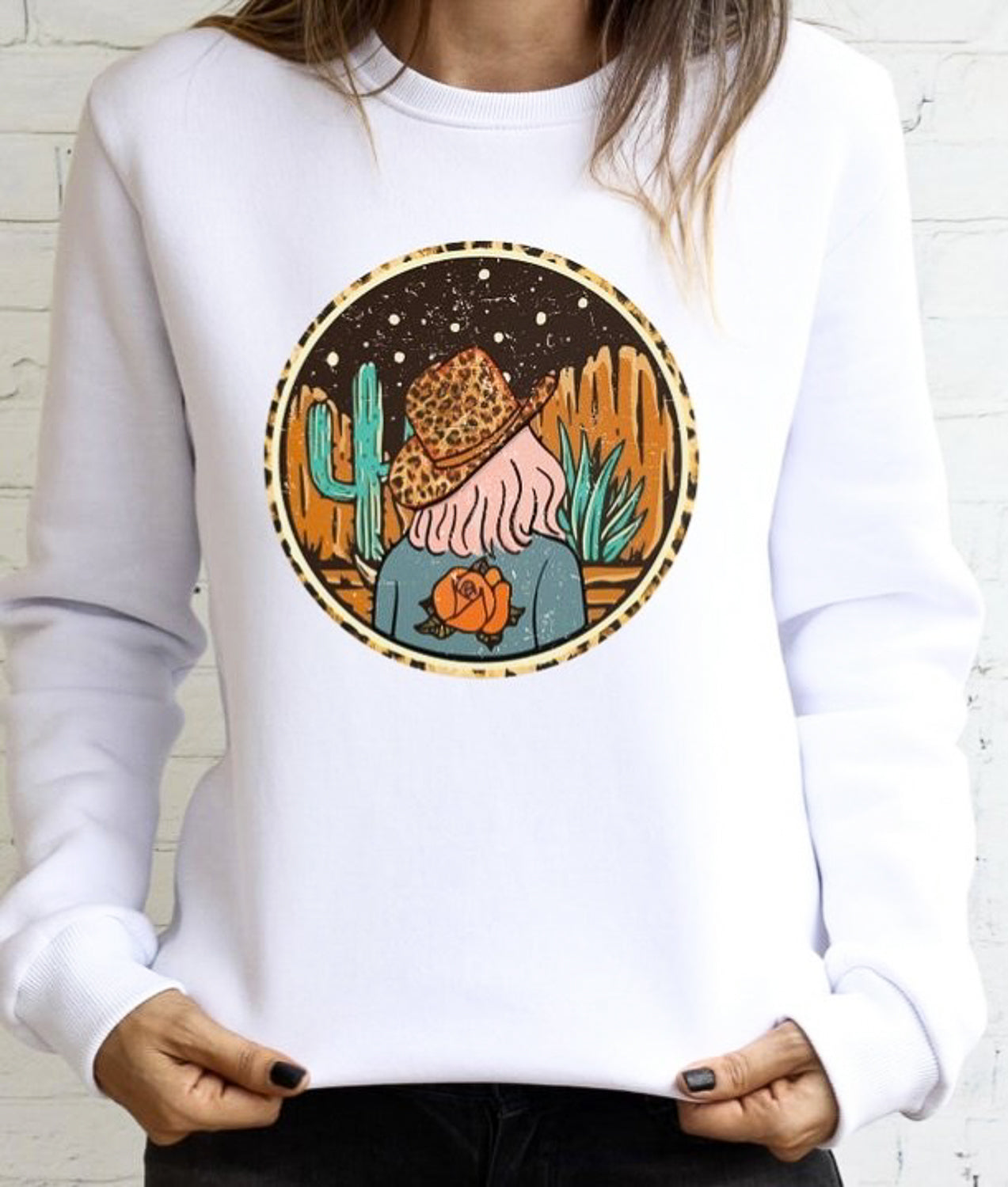 Cowgirl With Desert Scape Crew Sweatshirt