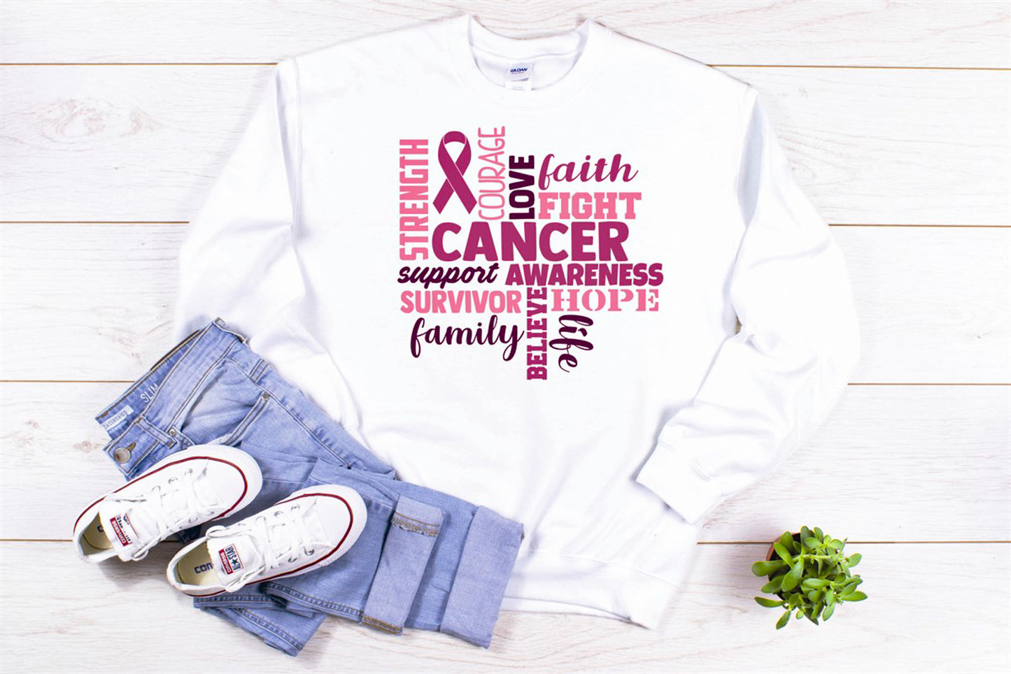 Breast Cancer Subway Art Crew Sweatshirt