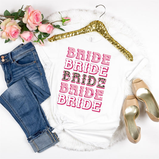 Bride Bride Bride Bride Bride Pink Leopard Print Tee