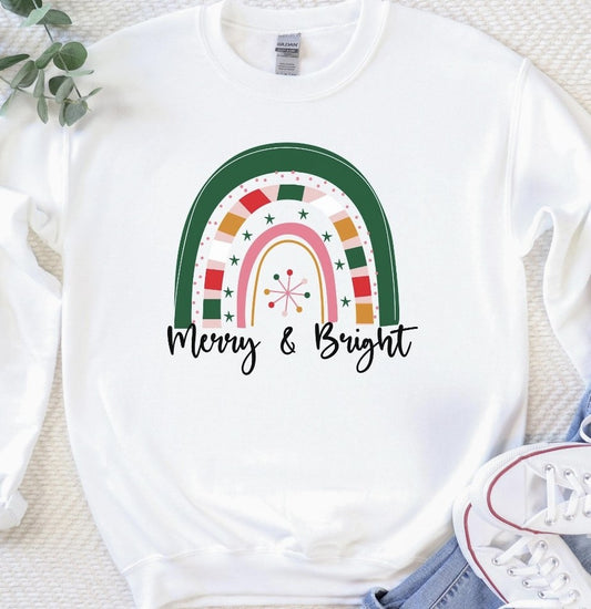 Merry & Bright With Rainbow Crew Sweatshirt