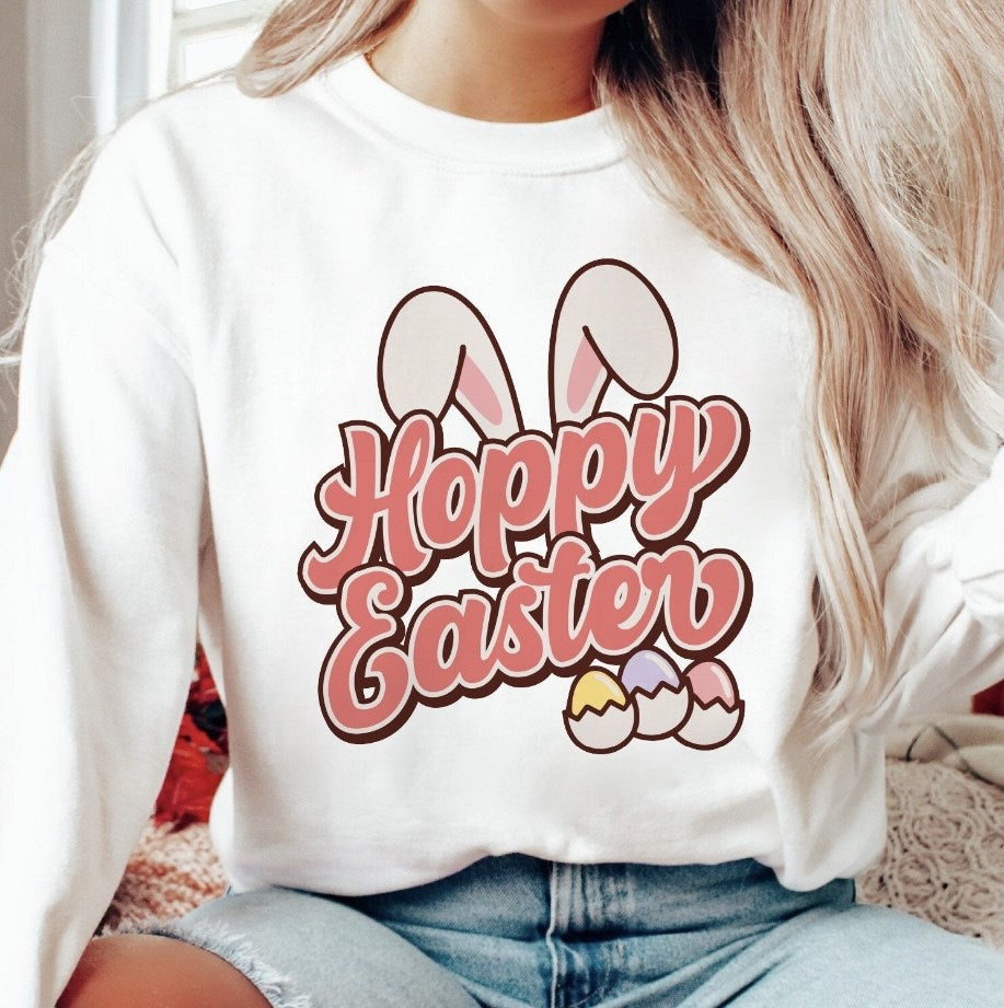 Happy Easter Crew With Bunny Ears Crew Sweatshirt