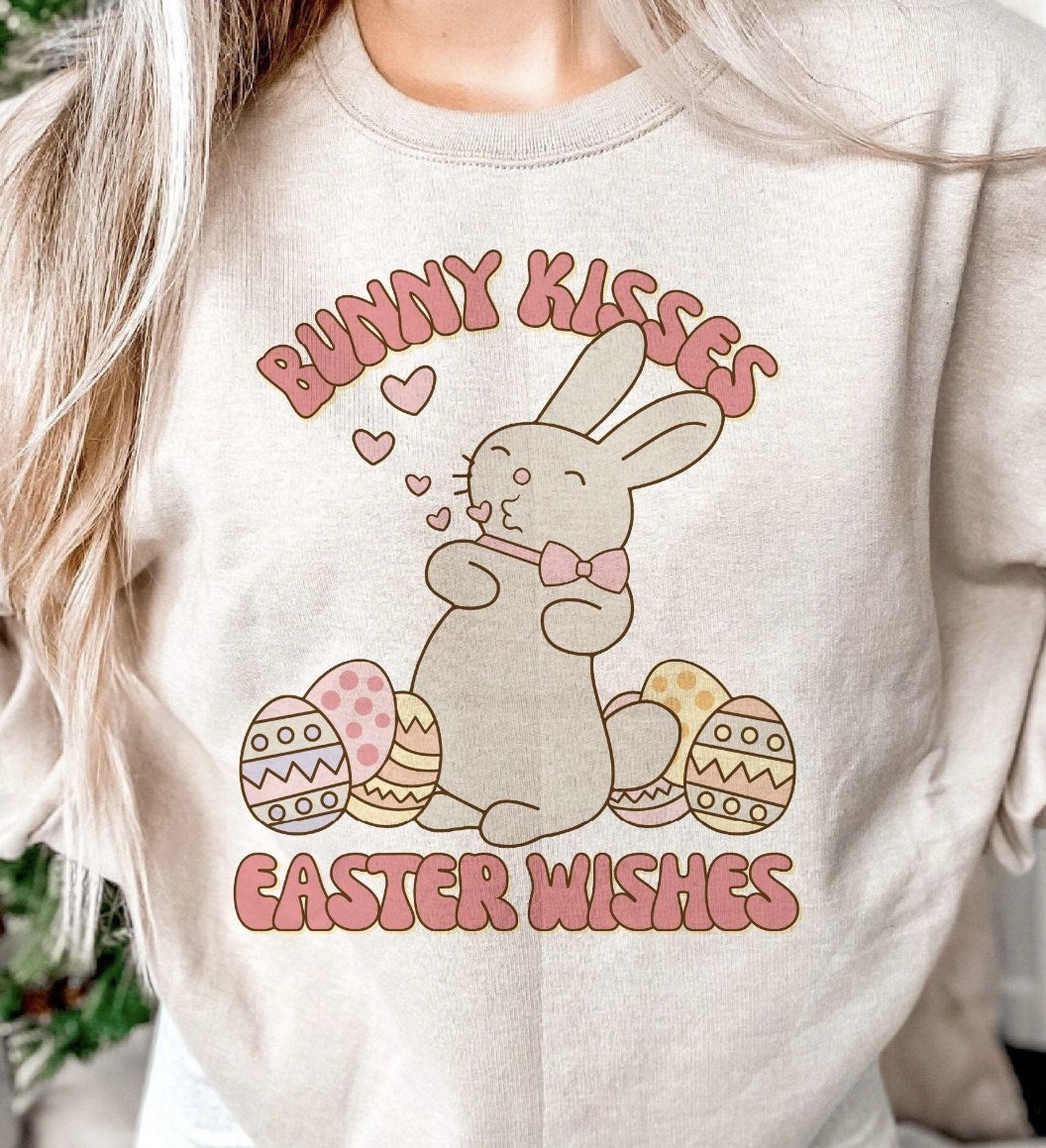 Bunny Kisses Easter Wishes Crew Sweatshirt