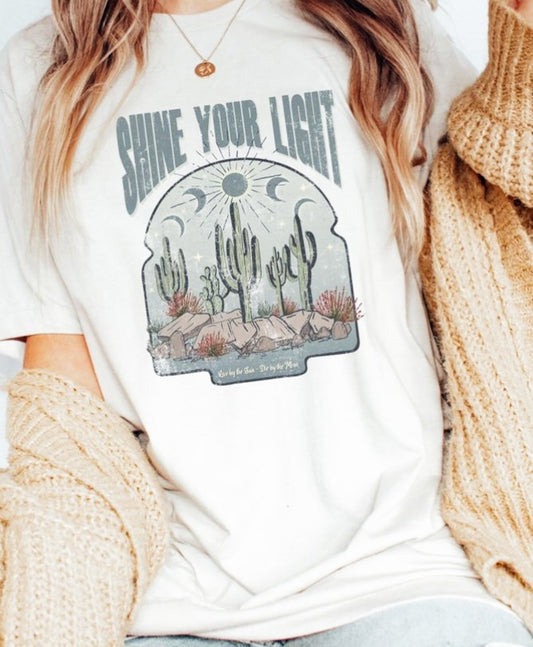 Shine Your Light With Cacti & Moon Phases Tee
