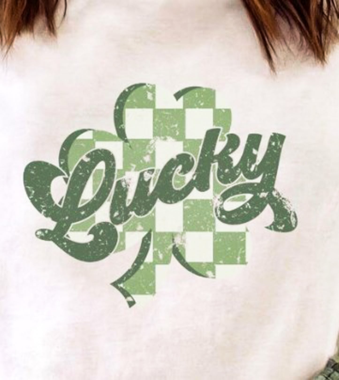 Lucky With Checkered Clover Crew Sweatshirt