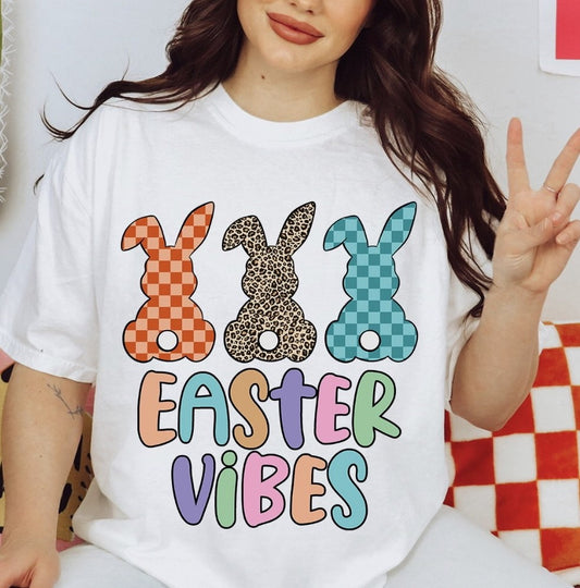 Easter Vibes With 3 Patterned Bunnies Tee
