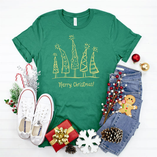 Merry Christmas With 5 Funky Christmas Trees Tee