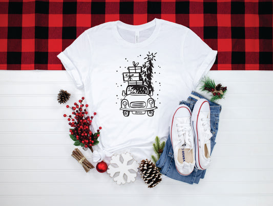 Christmas Tree Truck Holiday Graphic T-Shirt for Women