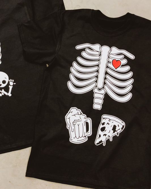 Skeleton With Pizza & Beer Tee