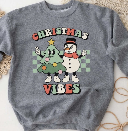 Christmas Vibes Tree & Snowman Crew Sweatshirt