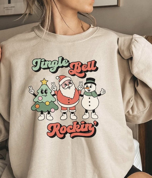 Jingle Bell Rockin' Tree Santa & Snowman Crew Sweatshirt