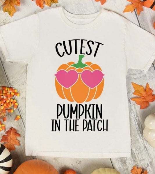 Cutest Pumpkin In The Patch With Heart Glasses Tee