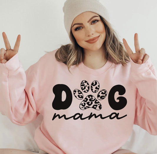 Dog Mama With Paw Print T-Shirt or Crew Sweatshirt