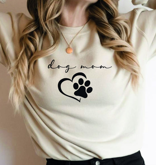 Dog Mom With Paw & Heart T-Shirt or Crew Sweatshirt