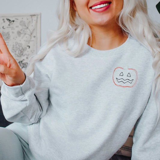 Jack-O-Lantern Face Embroidered Crew Sweatshirt