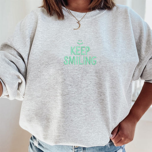 Keep Smiling Embroidered Crew Sweatshirt