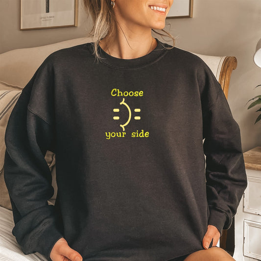 Choose Your Side Smiley Embroidered Crew Sweatshirt