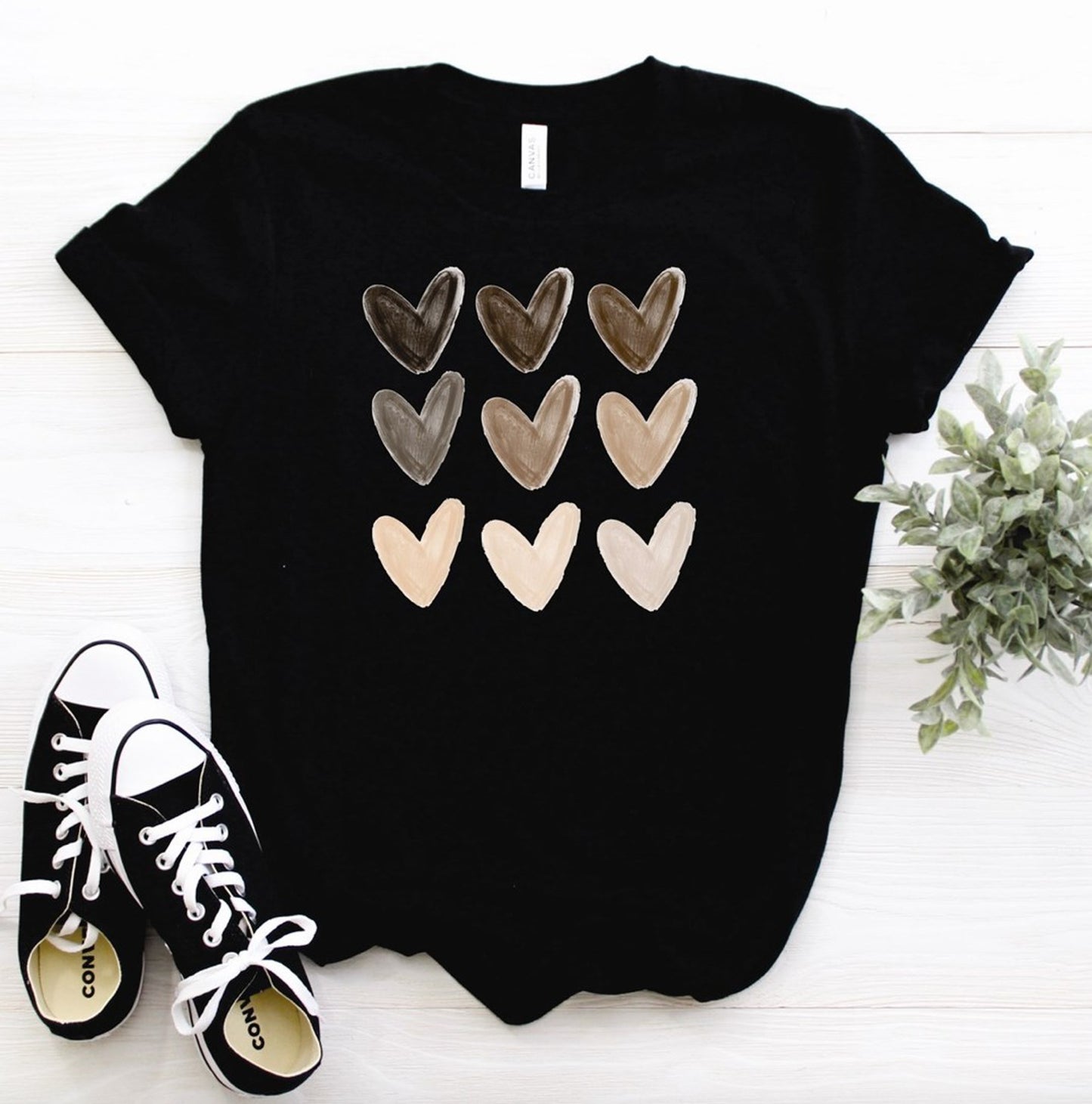 9 Different Skin Tone Hearts Tee
