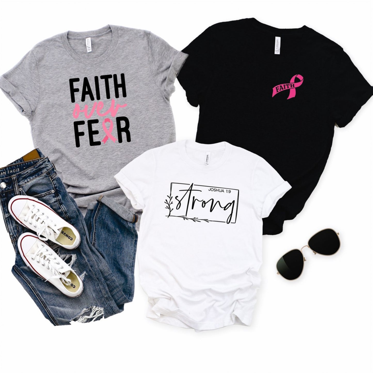 Faith Ribbon Breast Cancer Tee