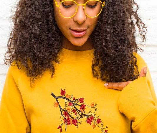 Autumn Leaves Bella Embroidered Crew Sweatshirt