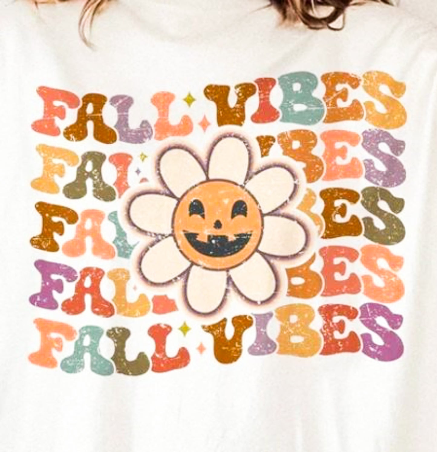 Fall Vibes (Wavy Stacked) With Jack-O-Lantern Flower Tee