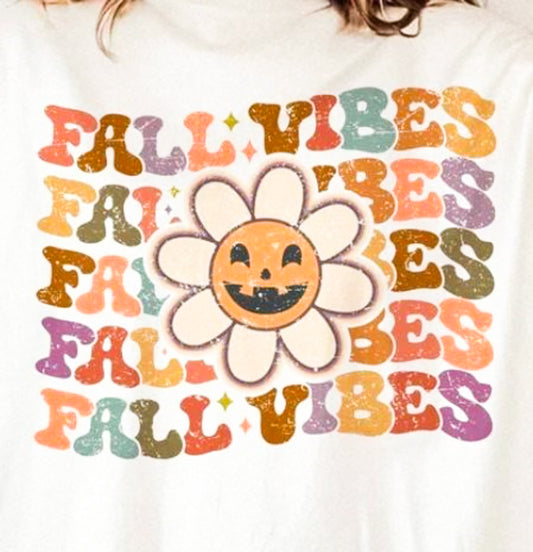 Fall Vibes (Wavy Stacked) With Jack-O-Lantern Flower Tee