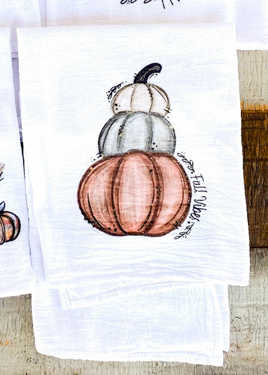 Fall Vibes 3 Pumpkins Stacked Fall Towel