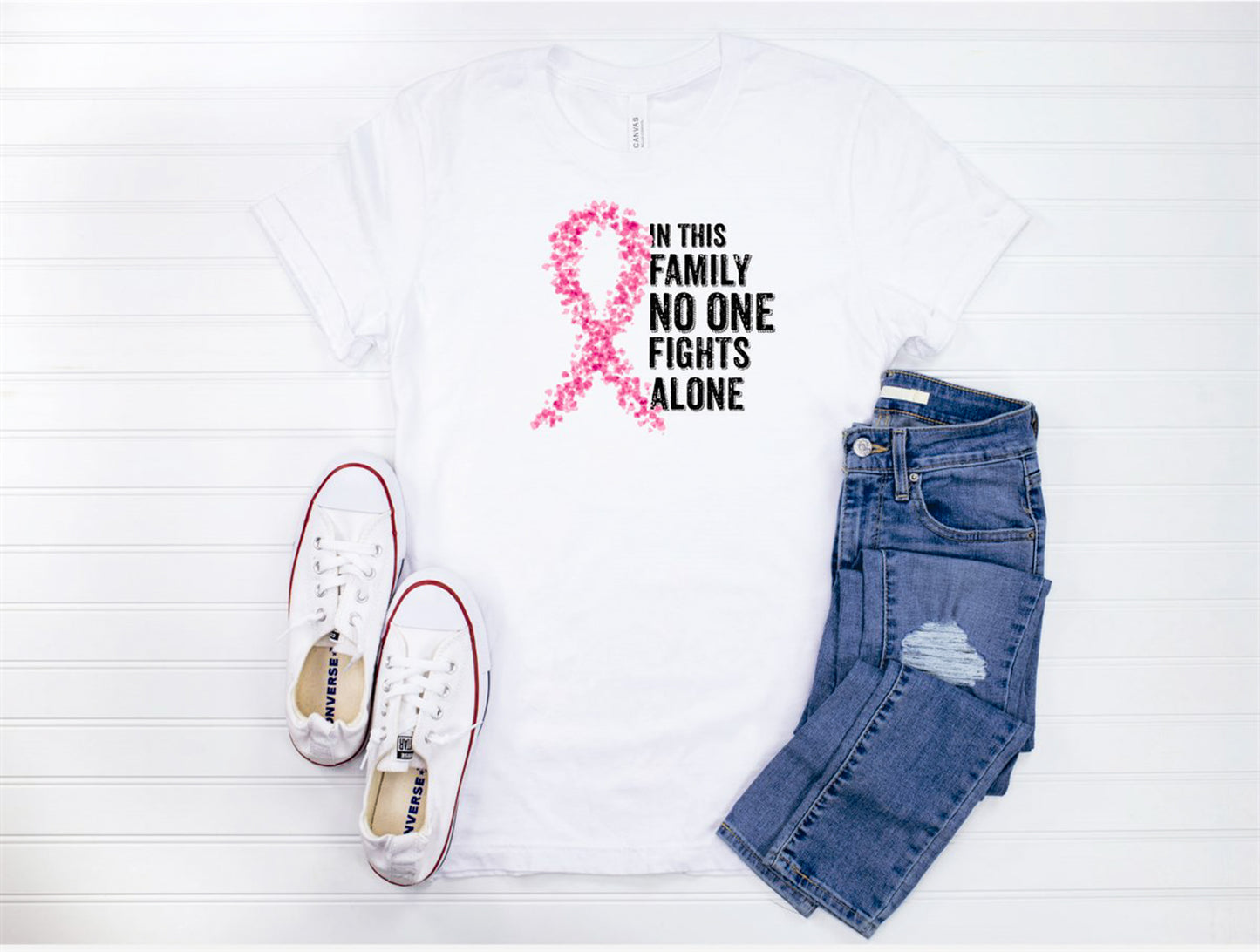 In This Family No One Fights Alone Breast Cancer Tee