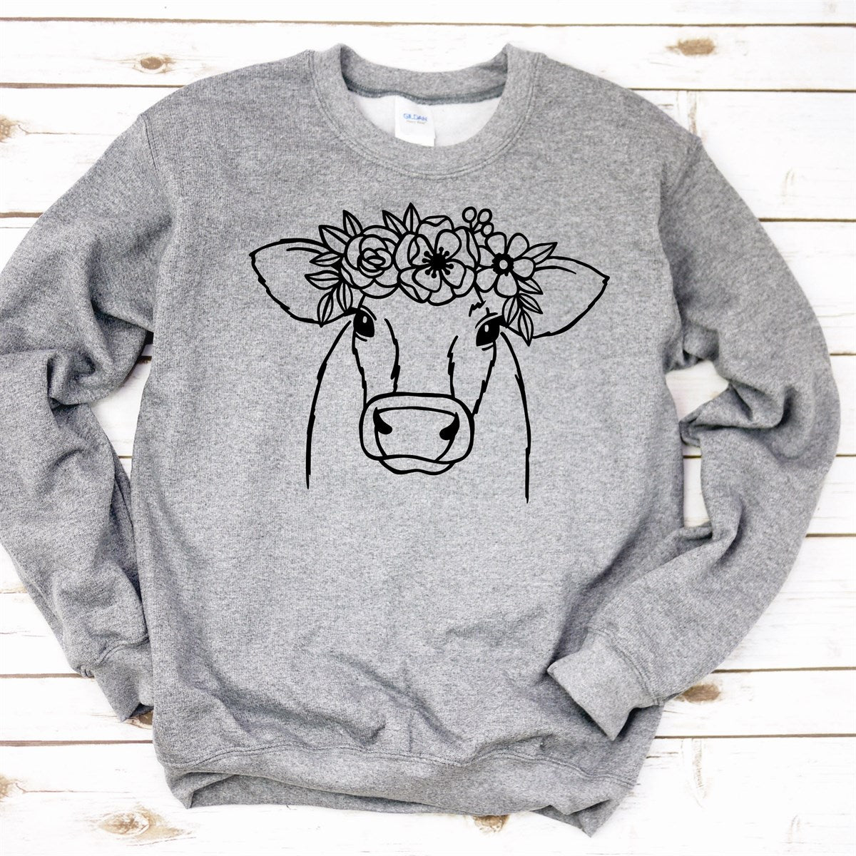Cow With Flower Crown Crew Sweatshirt