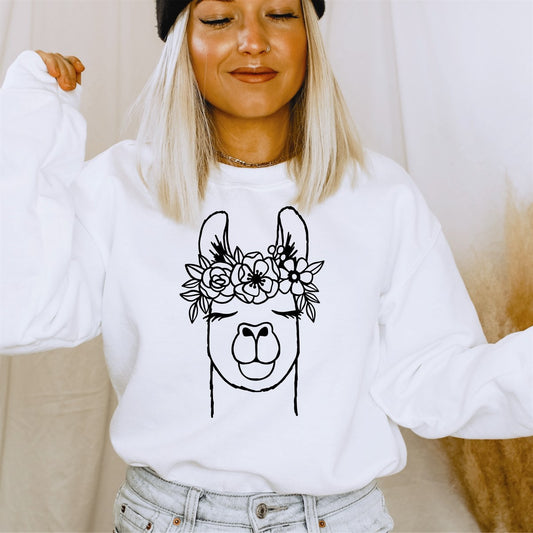 Llama With Flower Crown Crew Sweatshirt