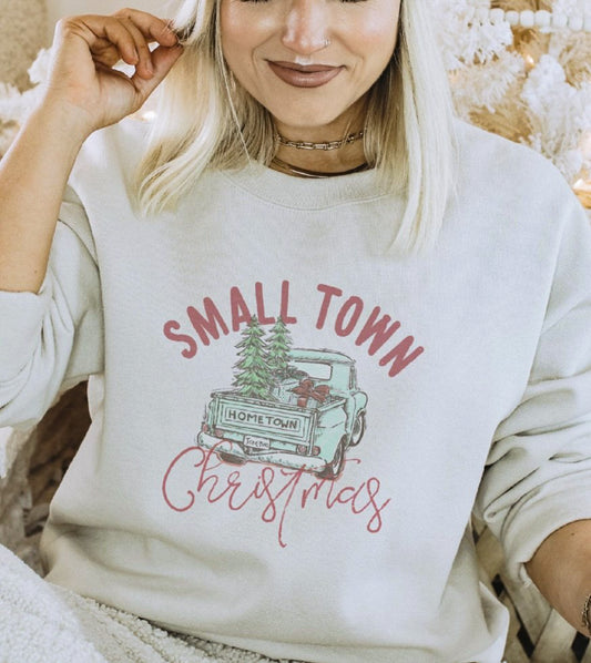 Small Town Christmas With Green Truck Crew Sweatshirt