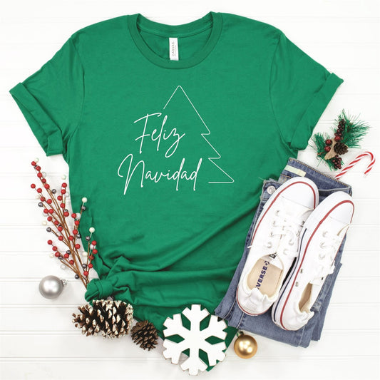 Feliz Navidad With Tree Outline Tee