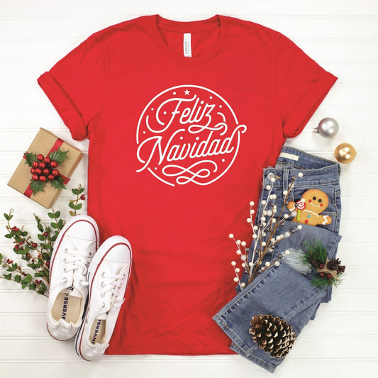 Feliz Navidad In Circle Tee