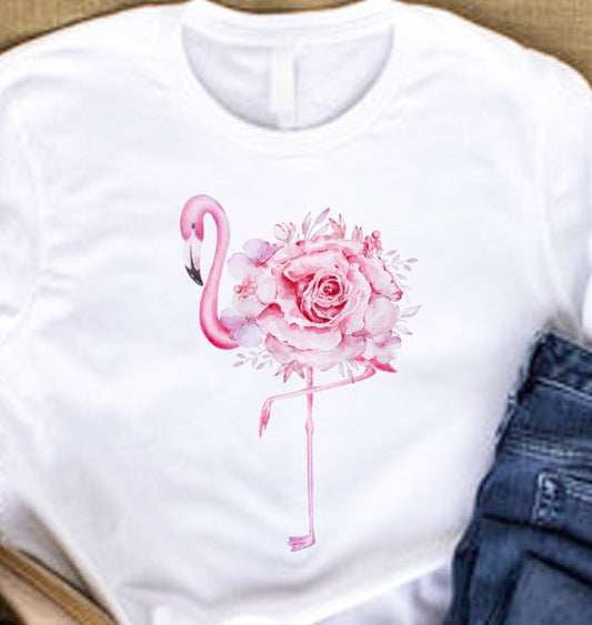 Flamingo With A Rose Tee