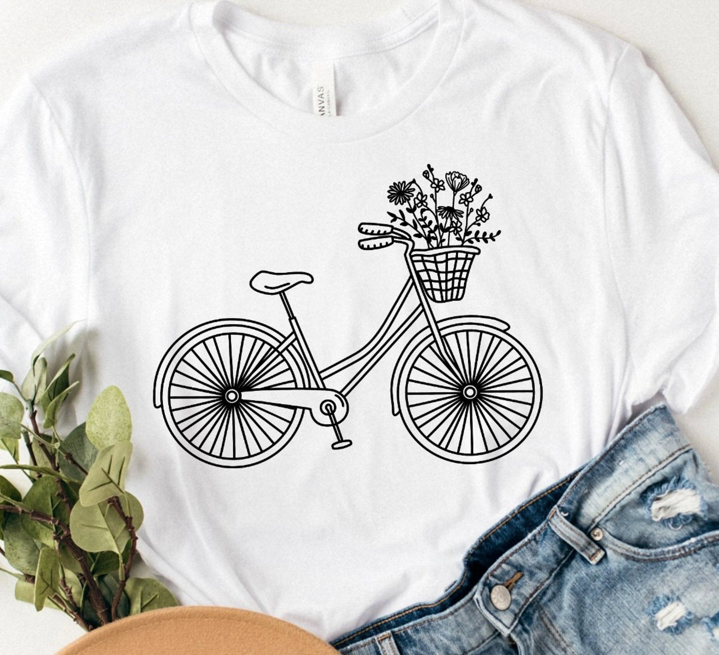 Bicycle With Basket Of Flowers Tee