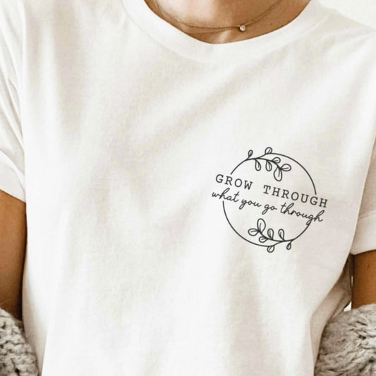 Grow Through What You Go Through Floral Pocket Circle Tee