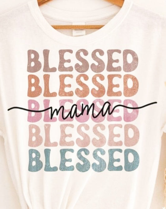 Stacked Blessed With Mama In Script T-Shirt or Crew Sweatshirt