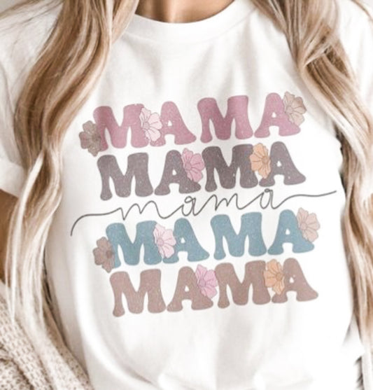 Stacked Mama With Flowers T-Shirt or Crew Sweatshirt