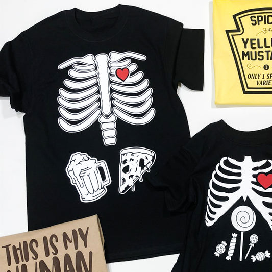 Skeleton With Beer and Pizza Tee