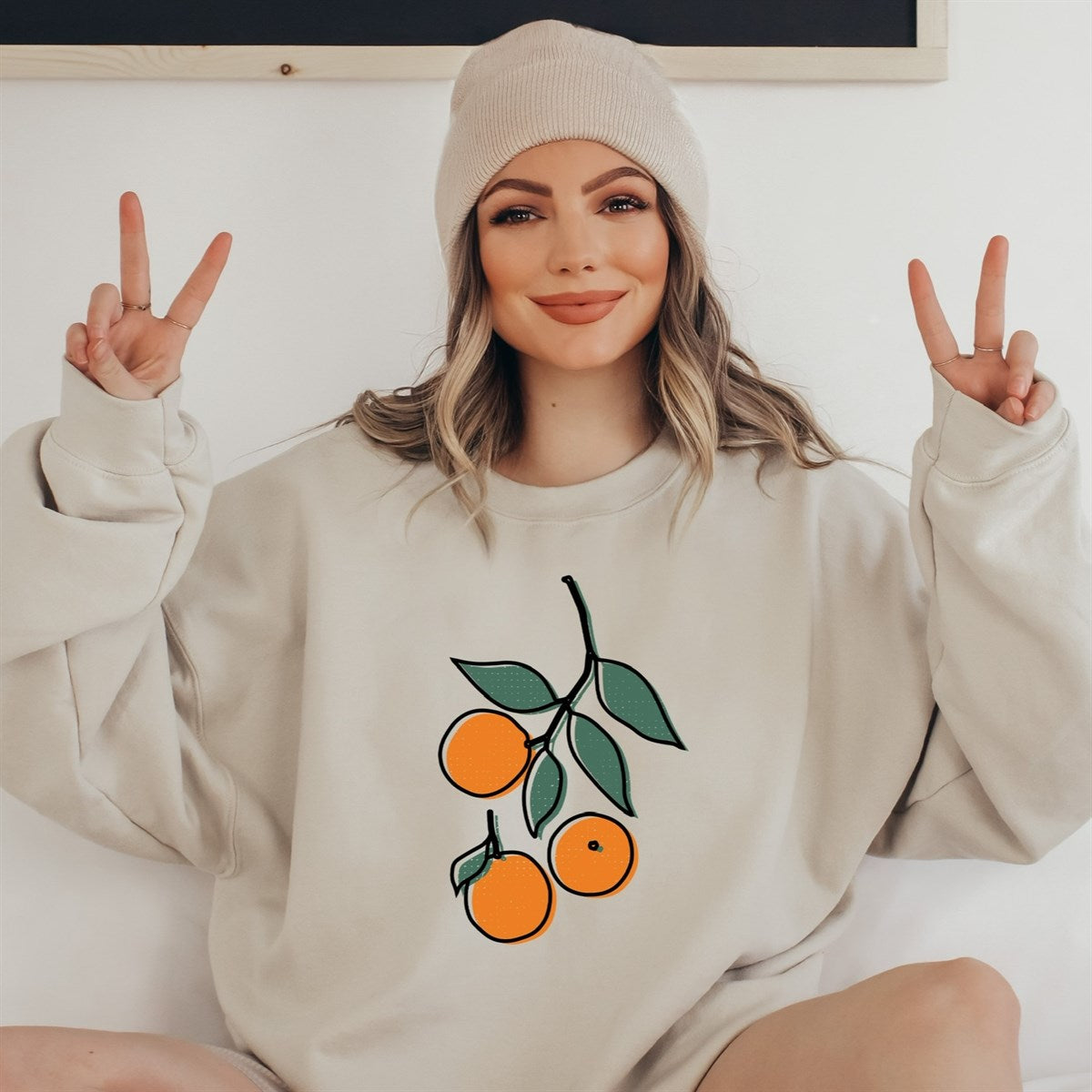 Large Oranges Embroidered Crew Sweatshirt