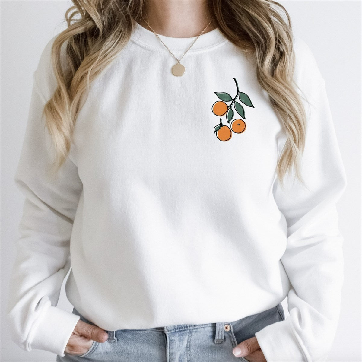 Oranges Pocket Embroidered Crew Sweatshirt
