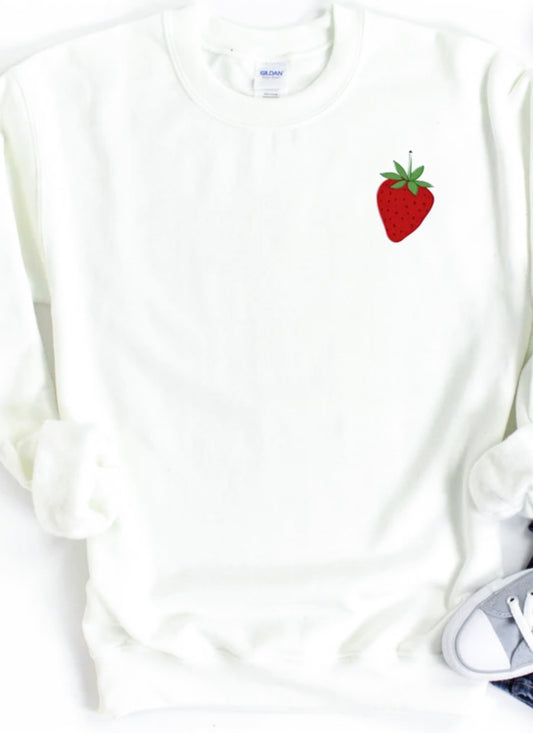 Strawberry Pocket Embroidered Crew Sweatshirt