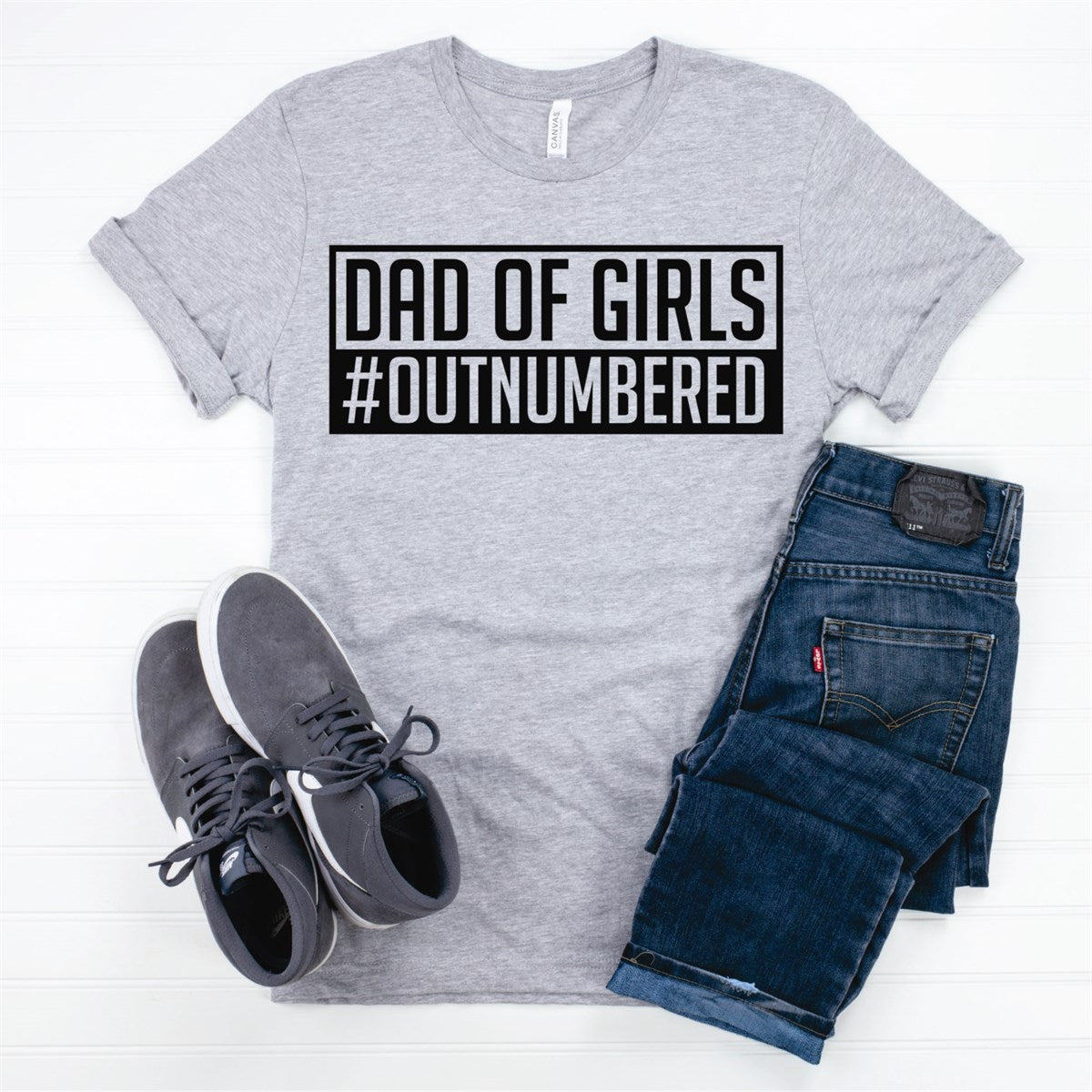 Dad of Girls #Outnumbered T-Shirt or Crew Sweatshirt