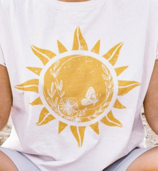 Sun With Butterfly & Flowers Tee