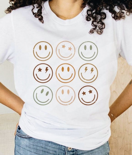 9 Stacked Smiley Faces Tee