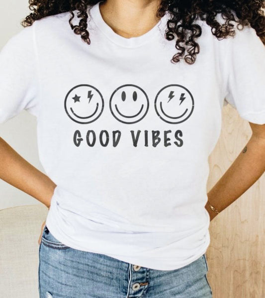 Good Vibes With 3 Smiley Faces Tee