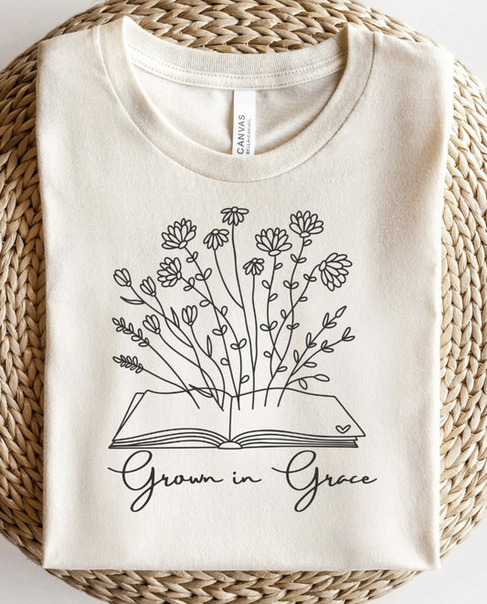 Grown In Grace Book With Flowers Tee