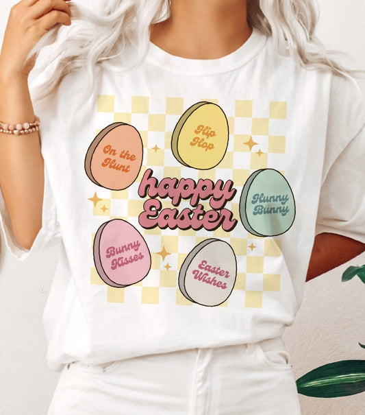Happy Easter With Eggs & Checkered Background Tee
