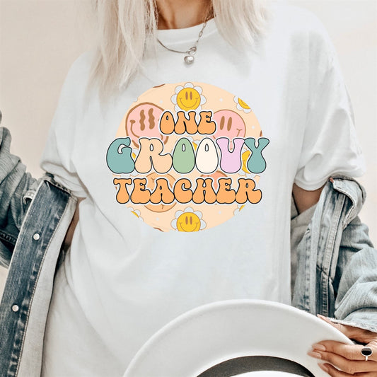 One Groovy Teacher Smiley Faces Tee