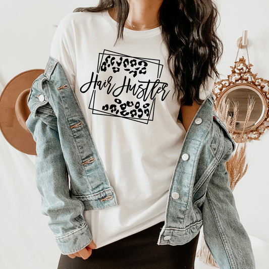 Hair Hustler Leopard Print In Square Tee